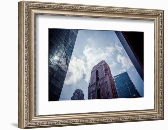 Architecture and skyscrapers, reflection, blue sky, Streetview, Manhattan, New York, USA-Andrea Lang-Framed Photographic Print