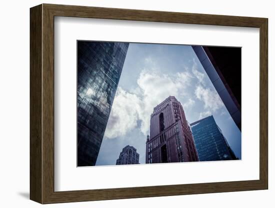 Architecture and skyscrapers, reflection, blue sky, Streetview, Manhattan, New York, USA-Andrea Lang-Framed Photographic Print