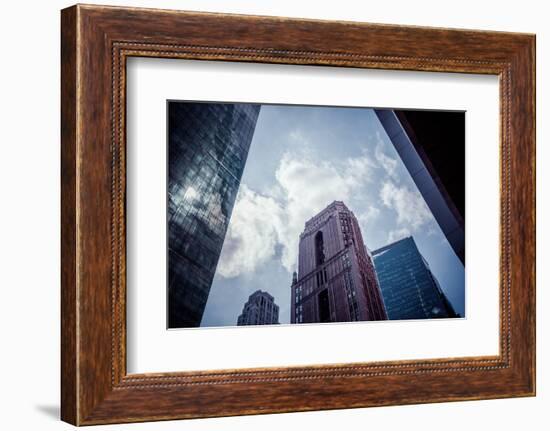 Architecture and skyscrapers, reflection, blue sky, Streetview, Manhattan, New York, USA-Andrea Lang-Framed Photographic Print