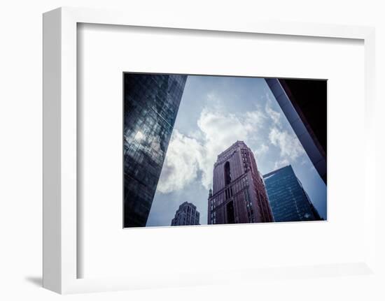 Architecture and skyscrapers, reflection, blue sky, Streetview, Manhattan, New York, USA-Andrea Lang-Framed Photographic Print