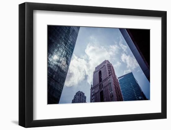 Architecture and skyscrapers, reflection, blue sky, Streetview, Manhattan, New York, USA-Andrea Lang-Framed Photographic Print