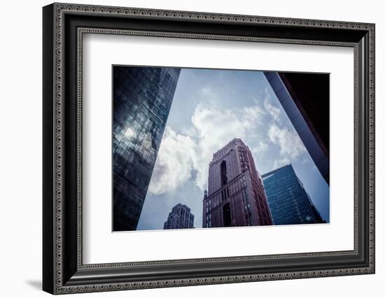 Architecture and skyscrapers, reflection, blue sky, Streetview, Manhattan, New York, USA-Andrea Lang-Framed Photographic Print