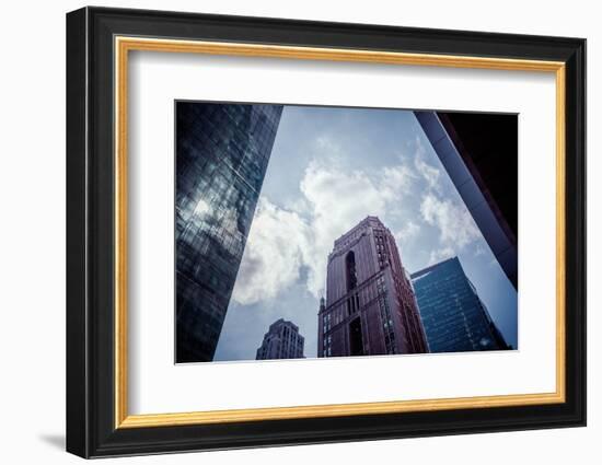 Architecture and skyscrapers, reflection, blue sky, Streetview, Manhattan, New York, USA-Andrea Lang-Framed Photographic Print