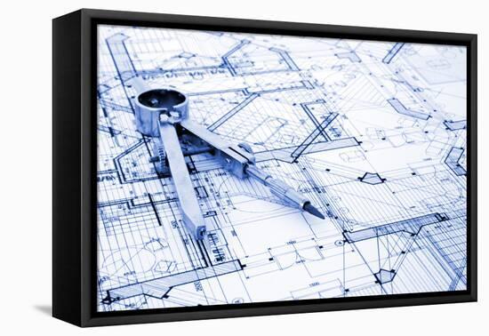 Architecture Blueprint and Tools--Vladimir--Framed Premier Image Canvas