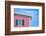 Architecture Detail of a Pink House with Blue Shuttered Window against Blue Sky-pink candy-Framed Photographic Print