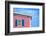 Architecture Detail of a Pink House with Blue Shuttered Window against Blue Sky-pink candy-Framed Photographic Print