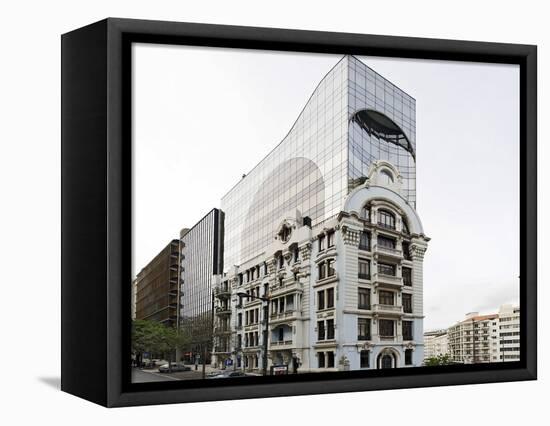 Architecture, New Building on Old Building, Architecture Mix, Lisbon, Portugal-Axel Schmies-Framed Premier Image Canvas