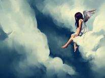 Painting of Beautiful Angel Sitting on a Cloud-Archv-Art Print