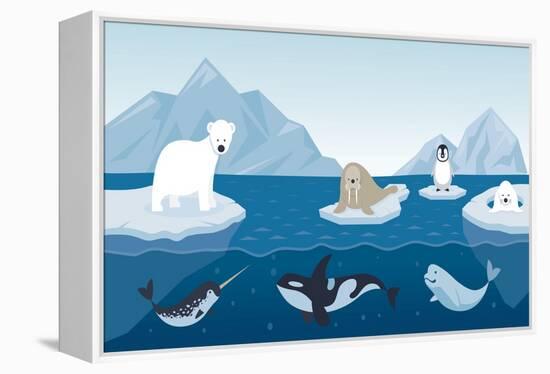 Arctic Animals Character and Background, Winter, Nature Travel and Wildlife-MuchMania-Framed Stretched Canvas