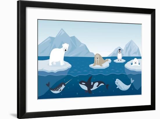 Arctic Animals Character and Background, Winter, Nature Travel and Wildlife-MuchMania-Framed Art Print
