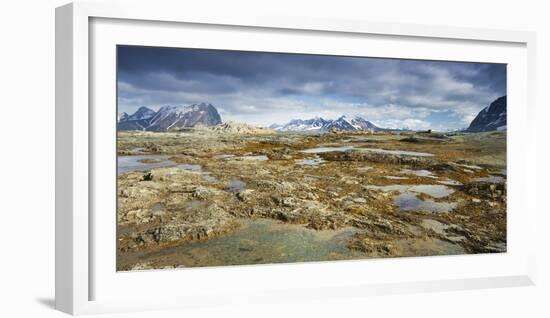 Arctic, Hornsund. Coastal Scenery with Mountains of Sor-Spitsbergen National Park in Distance-David Slater-Framed Photographic Print