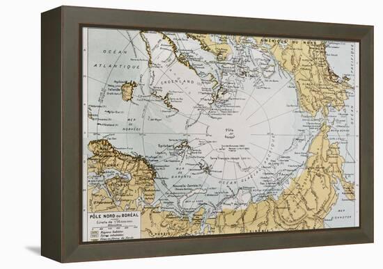 Arctic Old Map. By Paul Vidal De Lablache, Atlas Classique, Librerie Colin, Paris, 1894-marzolino-Framed Stretched Canvas