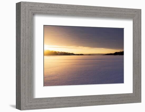 Arctic sunrise over the frozen landscape covered with snow in winter, Harads, Lapland, Sweden-Roberto Moiola-Framed Photographic Print