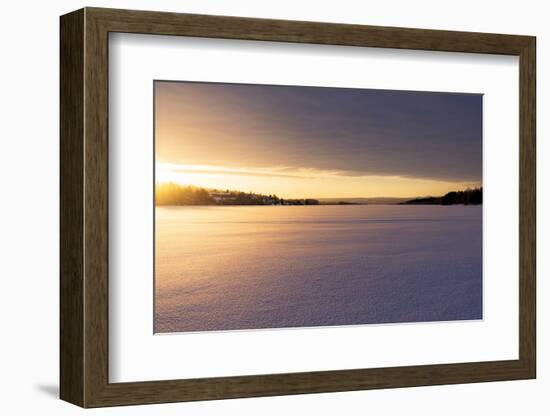 Arctic sunrise over the frozen landscape covered with snow in winter, Harads, Lapland, Sweden-Roberto Moiola-Framed Photographic Print