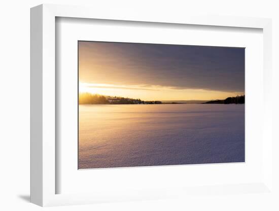 Arctic sunrise over the frozen landscape covered with snow in winter, Harads, Lapland, Sweden-Roberto Moiola-Framed Photographic Print