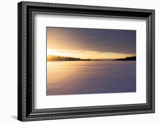 Arctic sunrise over the frozen landscape covered with snow in winter, Harads, Lapland, Sweden-Roberto Moiola-Framed Photographic Print