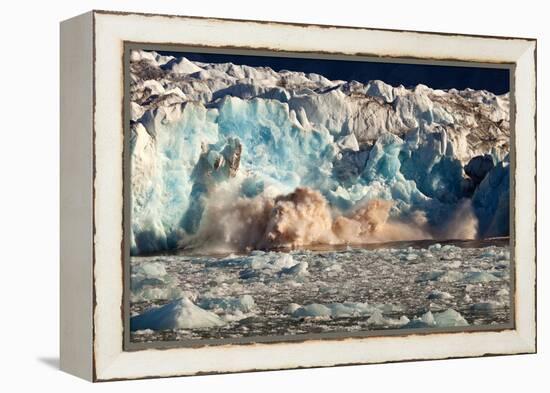 Arctic, Svalbard. 20M High Turquoise Glacier Calving into the Sea-David Slater-Framed Premier Image Canvas