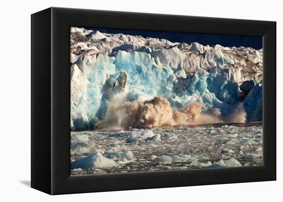 Arctic, Svalbard. 20M High Turquoise Glacier Calving into the Sea-David Slater-Framed Premier Image Canvas