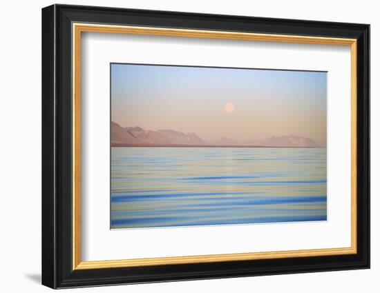 Arctic, Svalbard, Longsfjorden. Moonrise Rises Above Dust at Midnight-David Slater-Framed Photographic Print