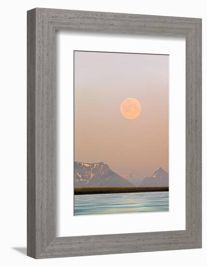 Arctic, Svalbard, Longsfjorden. Moonrise Rises Through Dust at Midnight-David Slater-Framed Photographic Print