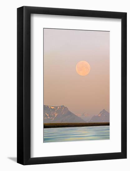 Arctic, Svalbard, Longsfjorden. Moonrise Rises Through Dust at Midnight-David Slater-Framed Photographic Print