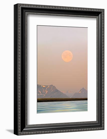 Arctic, Svalbard, Longsfjorden. Moonrise Rises Through Dust at Midnight-David Slater-Framed Photographic Print