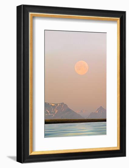 Arctic, Svalbard, Longsfjorden. Moonrise Rises Through Dust at Midnight-David Slater-Framed Photographic Print