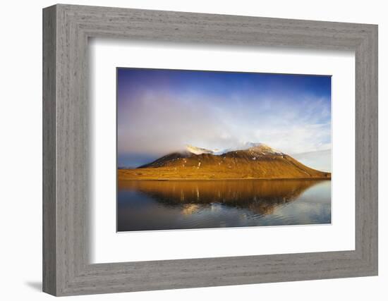 Arctic, Svalbard, Mushamna. Warm Light on Glacial Cirque and Mountain Reflected in the Sea-David Slater-Framed Photographic Print