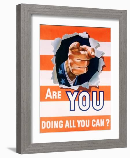Are You Doing All You Can? World War II Poster--Framed Giclee Print