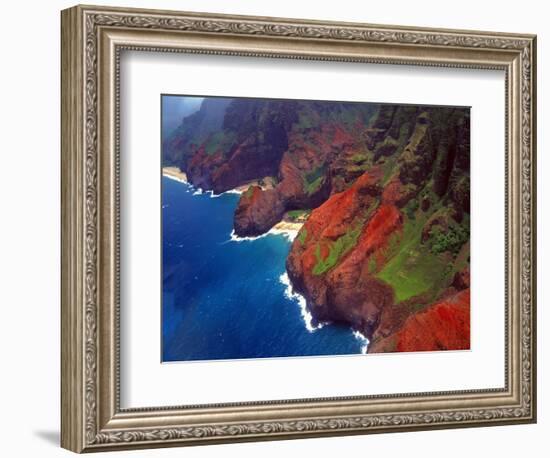 Areal View of Na Pa Li Coast, Kauai, Hawaii-George Oze-Framed Photographic Print