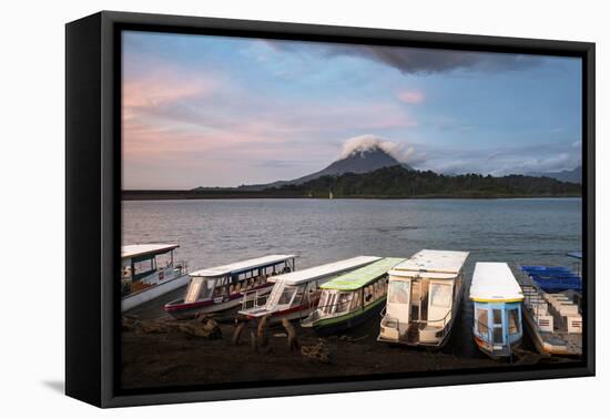 Arenal Volcano and Arenal Lake at sunset, near La Fortuna, Alajuela Province, Costa Rica-Matthew Williams-Ellis-Framed Premier Image Canvas