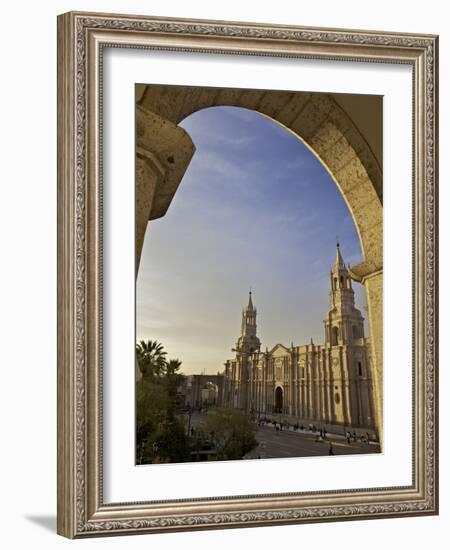 Arequipa Cathedral at Sunset on Plaza De Armas, Arequipa, UNESCO World Heritage Site, Peru, South A-Simon Montgomery-Framed Photographic Print