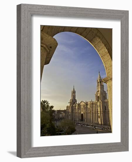 Arequipa Cathedral at Sunset on Plaza De Armas, Arequipa, UNESCO World Heritage Site, Peru, South A-Simon Montgomery-Framed Photographic Print