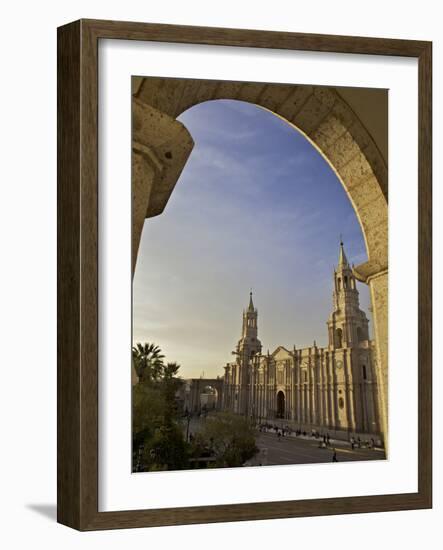 Arequipa Cathedral at Sunset on Plaza De Armas, Arequipa, UNESCO World Heritage Site, Peru, South A-Simon Montgomery-Framed Photographic Print