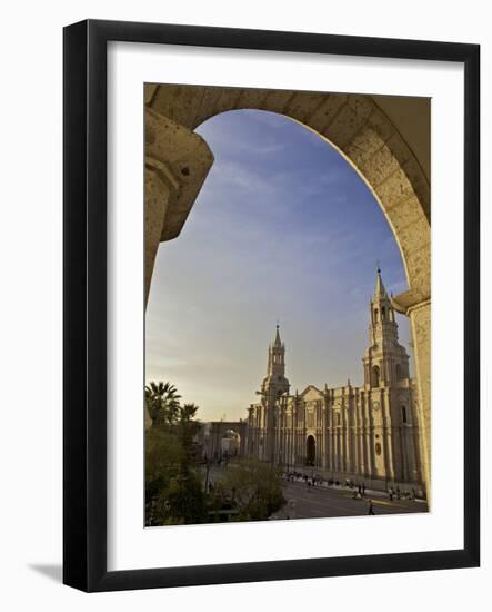 Arequipa Cathedral at Sunset on Plaza De Armas, Arequipa, UNESCO World Heritage Site, Peru, South A-Simon Montgomery-Framed Photographic Print