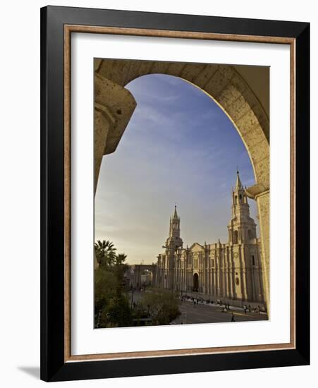 Arequipa Cathedral at Sunset on Plaza De Armas, Arequipa, UNESCO World Heritage Site, Peru, South A-Simon Montgomery-Framed Photographic Print