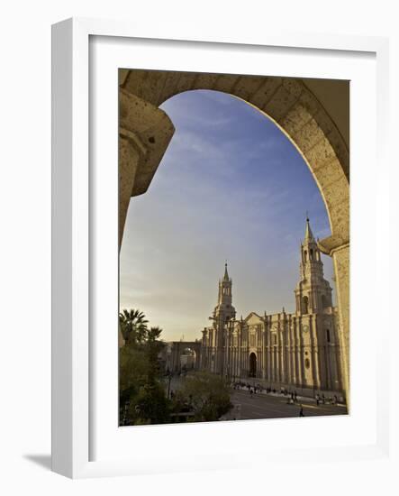 Arequipa Cathedral at Sunset on Plaza De Armas, Arequipa, UNESCO World Heritage Site, Peru, South A-Simon Montgomery-Framed Photographic Print