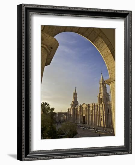 Arequipa Cathedral at Sunset on Plaza De Armas, Arequipa, UNESCO World Heritage Site, Peru, South A-Simon Montgomery-Framed Photographic Print