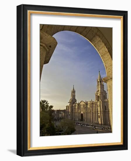 Arequipa Cathedral at Sunset on Plaza De Armas, Arequipa, UNESCO World Heritage Site, Peru, South A-Simon Montgomery-Framed Photographic Print