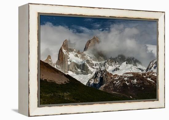 Argentina, black and white of Cerro Poincenot and Fitzroy mountains, Los Glaciares National Park-Howie Garber-Framed Premier Image Canvas