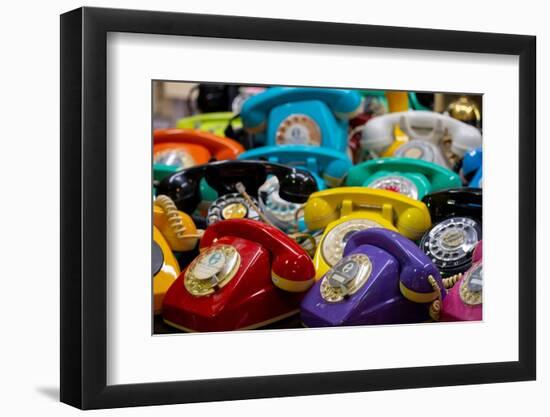 Argentina, Buenos Aires. San Telmo Market, aka Mercado San Telmo. Colorful vintage telephones.-Cindy Miller Hopkins-Framed Photographic Print