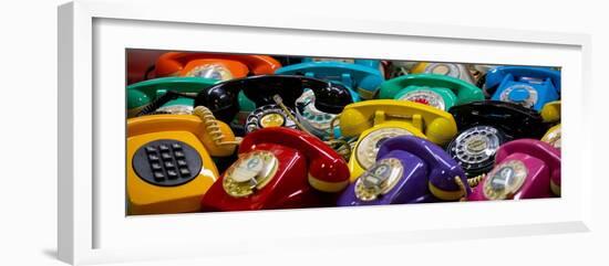 Argentina, Buenos Aires. San Telmo Market, aka Mercado San Telmo. Colorful vintage telephones.-Cindy Miller Hopkins-Framed Photographic Print