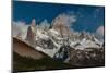 Argentina, Cerro Poincenot and Fitzroy mountains, snow on peaks contrasted with green lower slopes.-Howie Garber-Mounted Photographic Print