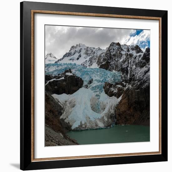 Argentina, Piedras Blancas Glacier pours off Fitzroy and terminates in Lago de los Tres-Howie Garber-Framed Photographic Print