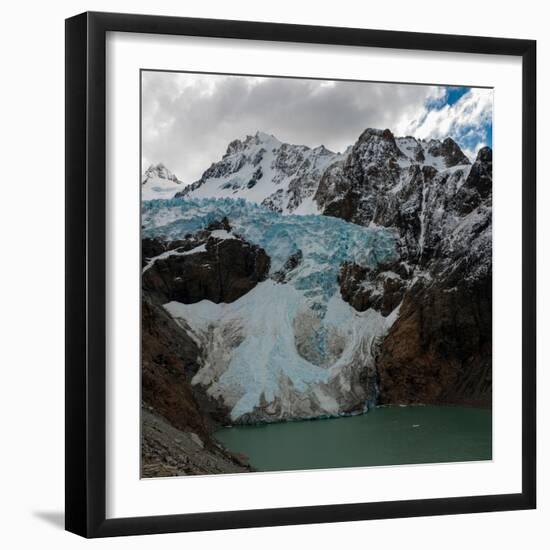 Argentina, Piedras Blancas Glacier pours off Fitzroy and terminates in Lago de los Tres-Howie Garber-Framed Photographic Print