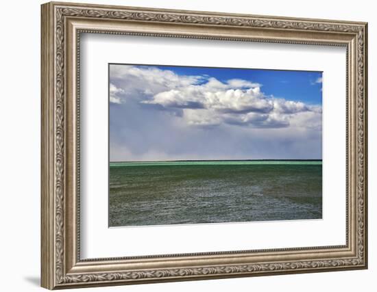 Argentina, Santa Cruz. Puerto Santa Cruz, river Santa Cruz under stormy clouds.-Michele Molinari-Framed Photographic Print