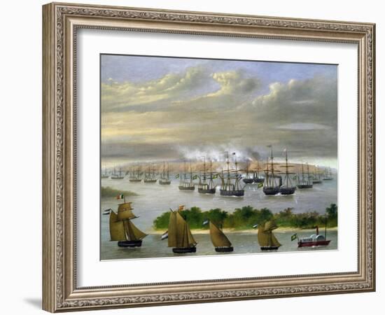 Argentinian Fleet in Channel of Paso De La Patria, April 23, 1866-Candido Lopez-Framed Giclee Print