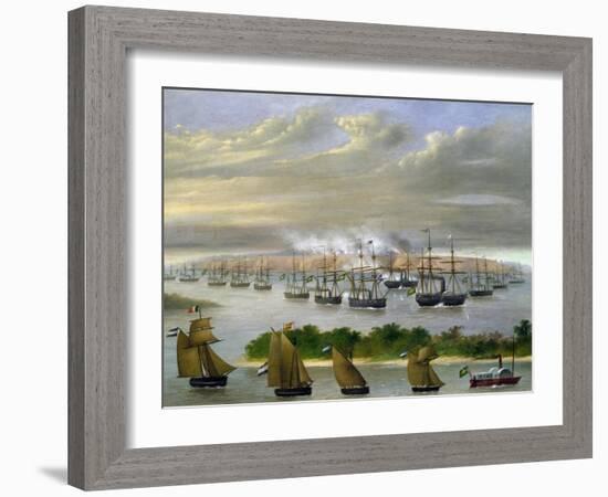 Argentinian Fleet in Channel of Paso De La Patria, April 23, 1866-Candido Lopez-Framed Giclee Print