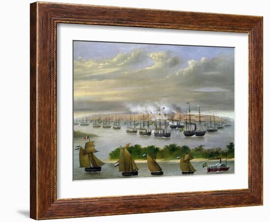 Argentinian Fleet in Channel of Paso De La Patria, April 23, 1866-Candido Lopez-Framed Giclee Print