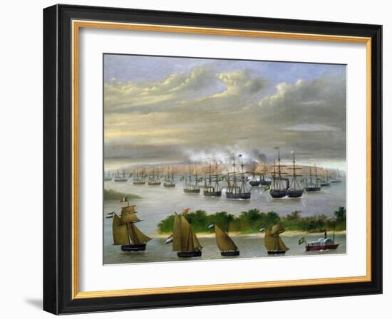 Argentinian Fleet in Channel of Paso De La Patria, April 23, 1866-Candido Lopez-Framed Giclee Print